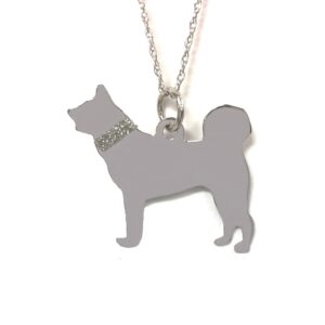 Akita Glitter Collar Sterling Silver Rhodium Plate Dog Pendant