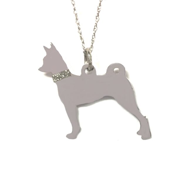 Bassenji Glitter Collar Sterling Silver Rhodium Plated Pendant