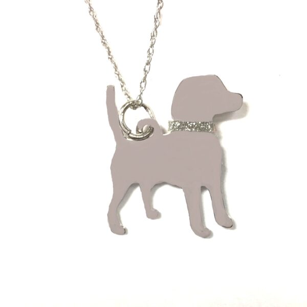 Beagle Glitter Collar Sterling Silver Rhodium Plate Dog Pendant