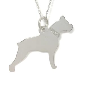 Boxer Glitter Collar Sterling Silver Rhodium Plate Dog Pendant