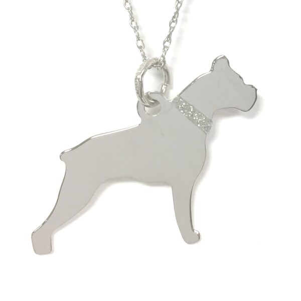 Boxer Glitter Collar Sterling Silver Rhodium Plate Dog Pendant