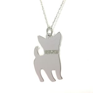 Chihuahua or Perky Dog Sterling Silver Rhodium Plate Pendant with Glitter Collar