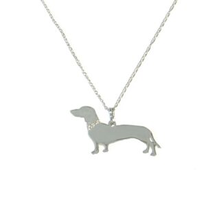 Dachshund Sterling Silver Rhodium Plated Pendant with Glitter Collar by Toni Tails
