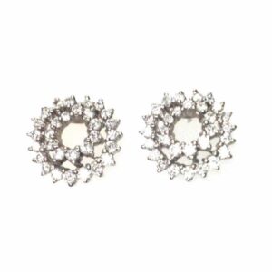 Sterling Silver Rhodium White CZ Double Circle Earrings  30 Round CZ