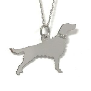 Irish Setter Sterling Silver Rhodium Plate Pendant with Glitter Collar