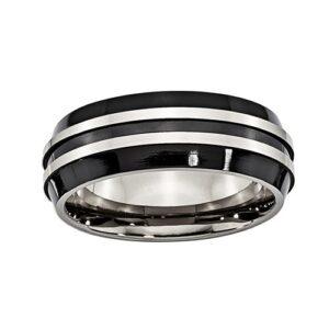 Titanium Black Enamal with 2 Polished Ridges 7 mm Men's Band