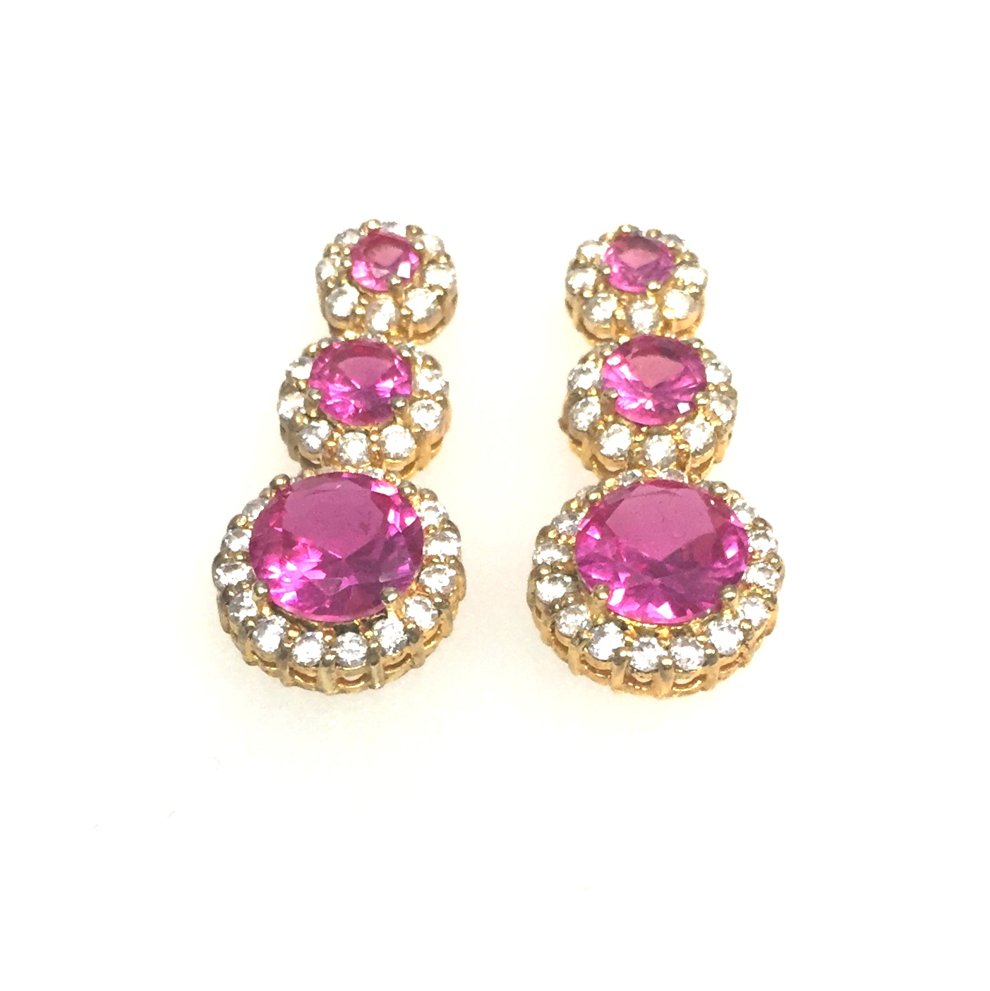 Sterling Silver Vermeil 3 Graduated Round Synthetic Pink Sapphire with ...