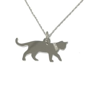 TONI TAILS Sterling Silver Rhodium Plate Strolling Cat Pendant with Glitter Collar