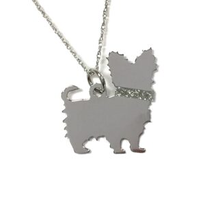 Yorkshire Terrier Sterling Silver Rhodium Plate Glitter Collar Pendant