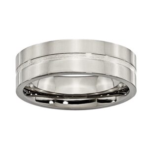Titanium 7mm Sterling Silver Inlay Comfort-Fit Band