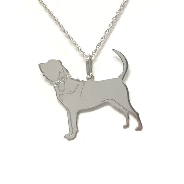 Blood Hound Glitter Collar Sterling Silver Rhodium Plate Dog Pendant