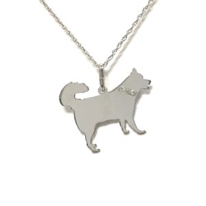 Husky Glitter Collar Sterling Silver Rhodium Plate Dog Pendant