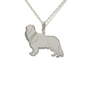 Cavalier King Glitter Collar Sterling Silver Rhodium Plate Dog Pendant