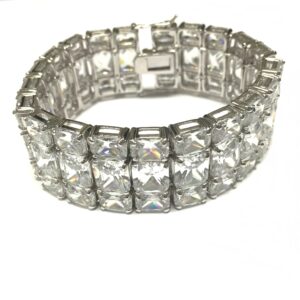 Sterling Silver Rhodium Plated 3 Row 8mm Round CZ Bracelet
