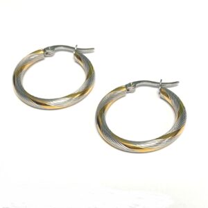 Hoop Earrings  with Twisted Gold Trim 1.0 inch Round Stainless Steel